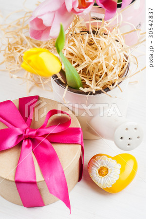 pink yellow tulips on rustic wooden background pink yellow tulips on rustic wooden background 30542837