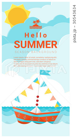 Hello summer background with colorful paper ship 30543634