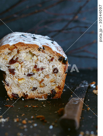 Close-up of Christmas sweet cake Stollen with Close-up of Christmas sweet cake Stollen with 30544097