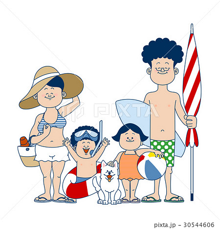 家族で海水浴のイラスト素材 30544606 Pixta