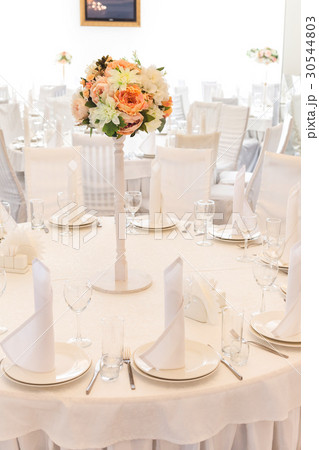 Glasses on the festive table setting. Wedding Glasses on the festive table setting. Wedding 30544803
