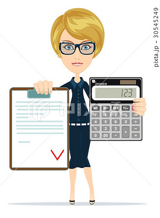 Woman holding an electronic calculator and Woman holding an electronic calculator and 30545249