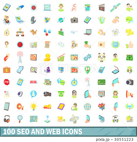 100 seo and web icons set, cartoon style 30551223