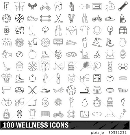 100 wellness icons set, outline style 100 wellness icons set, outline style 30551231