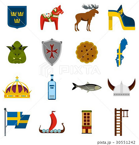 Sweden Travel Set Flat Iconsのイラスト素材