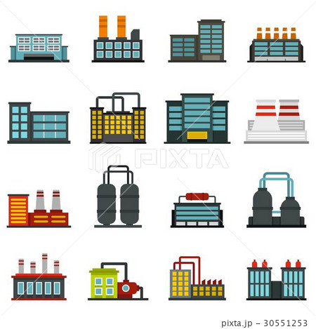 Industrial building factory set flat icons 30551253