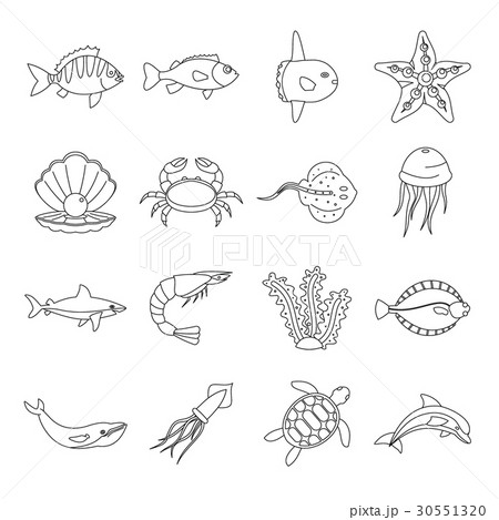 Sea animals icons set, otline style 30551320