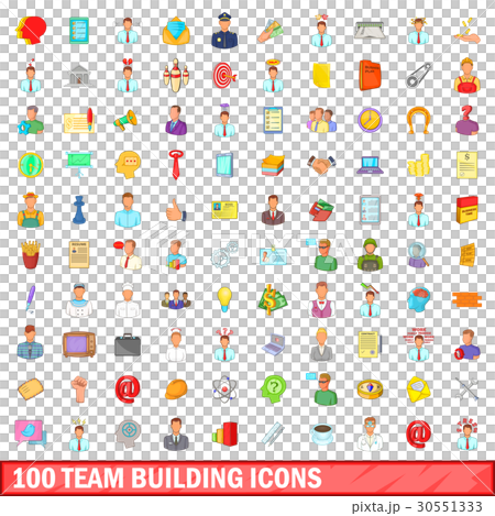 100 team building icons set, cartoon style-插圖素材 [30551333] - PIXTA圖庫
