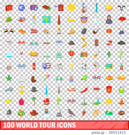 100 world tour icons set, cartoon style - Stock Illustration [30551415 ...