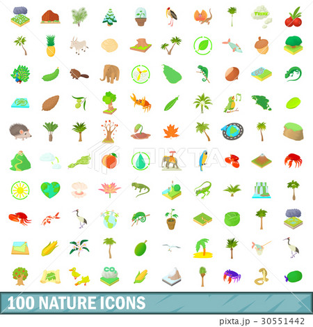100 nature icons set, cartoon style 100 nature icons set, cartoon style 30551442