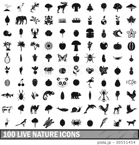 100 live nature icons set in simple style 30551454