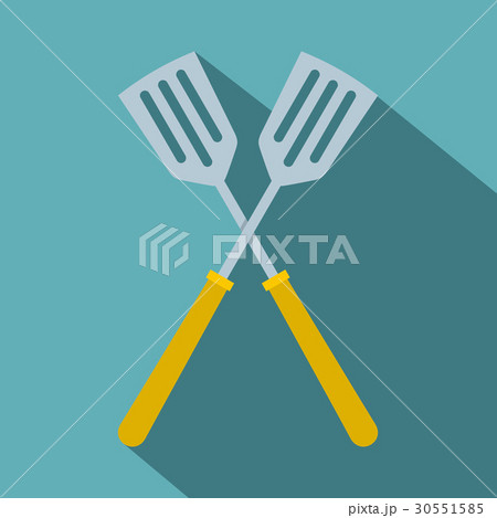 Crossed metal spatulas icon, flat style 30551585