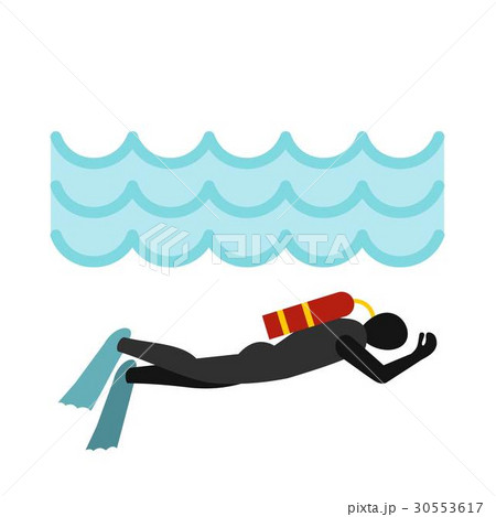 Aqualanger in diving suit icon, flat style 30553617