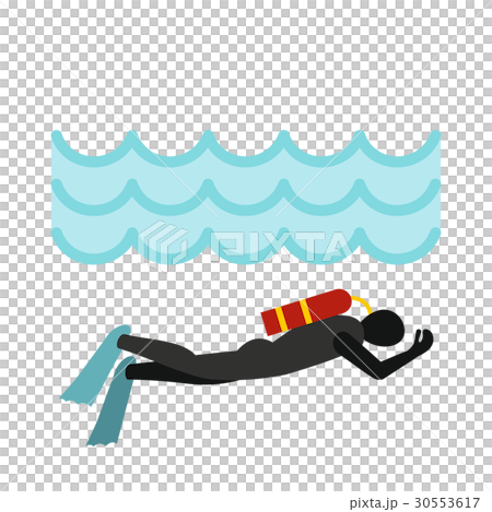 Aqualanger in diving suit icon, flat style 30553617