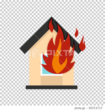 Flames from house window icon, flat style Flames from house window icon, flat style 30553717