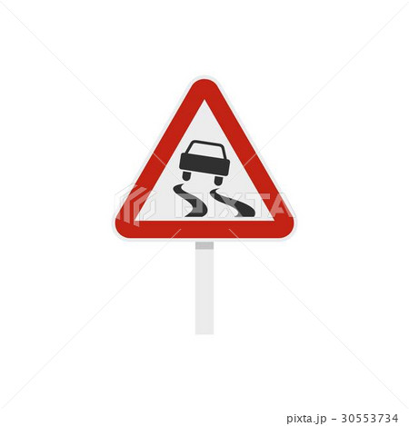 Slippery when wet road sign icon, flat style 30553734
