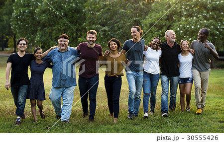 Happiness group of people huddle and smiling together Happiness group of people huddle and smiling together 30555426