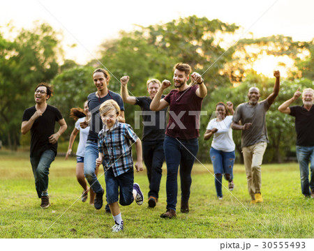Group of diversity people active running together 30555493