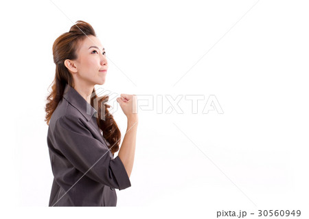 successful business woman looking up, isolated 30560949