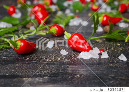 beautiful spaces setting of red peppers, sea salt 30561874