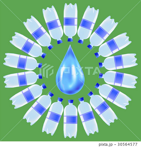 Set of Plastic Water Bottles and Blue Water Drop 30564577