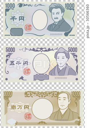 人物 男女 日本人 插图 日本钞票的插图(10000日元,5000日元,1000日元