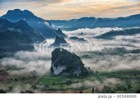 Landscape of Morning Mist with Mountain. 30568990