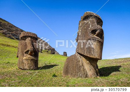 Moai statues on Rano Raraku volcano, easter island 30570799