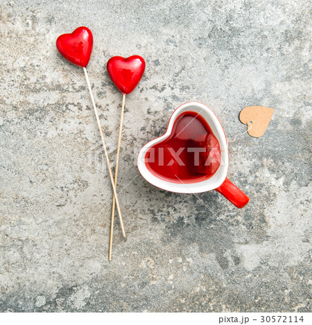 Red tea drink heart decoration Valentines day 30572114