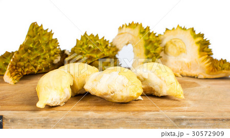 Peeled durian  fruit with peel 30572909