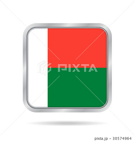 Flag of Madagascar. Metallic gray square button.