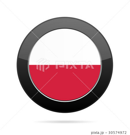 Flag of Poland. Shiny black round button.