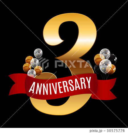 Golden 3 Years Anniversary Template with Red 30575776