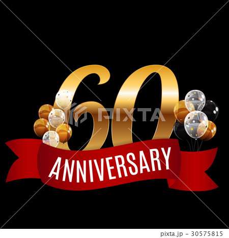 Golden 60 Years Anniversary Template with Red 30575815