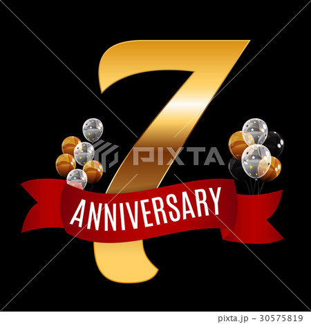 Golden 7 Years Anniversary Template with Red 30575819