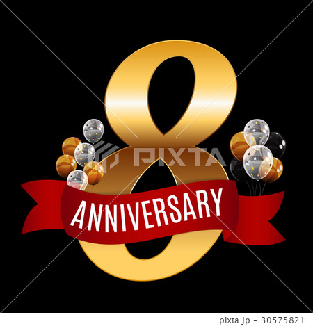 Golden 8 Years Anniversary Template with Red 30575821