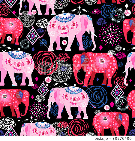 Bright Pattern Of Beautiful Elephantsのイラスト素材