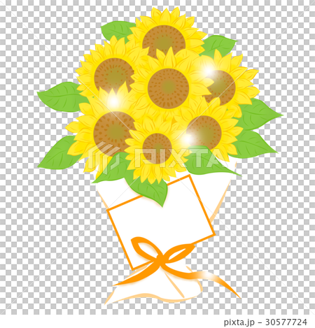 メッセージカード付きのひまわりの花束のイラスト素材 [30577724