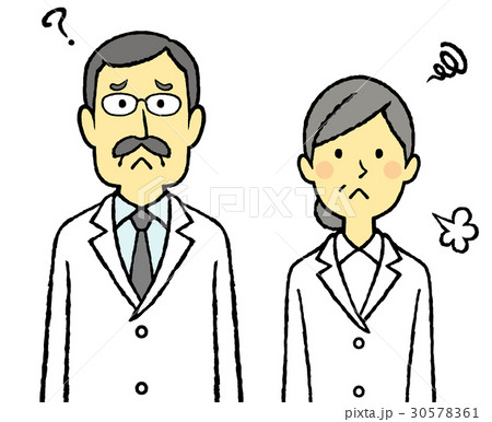 白衣の中年男女 医師 薬剤師 表情のイラスト素材