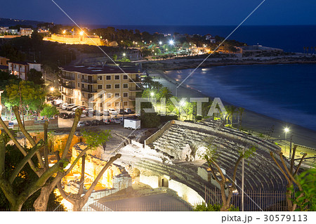 Roman amphitheater at Tarragona in night Roman amphitheater at Tarragona in night 30579113