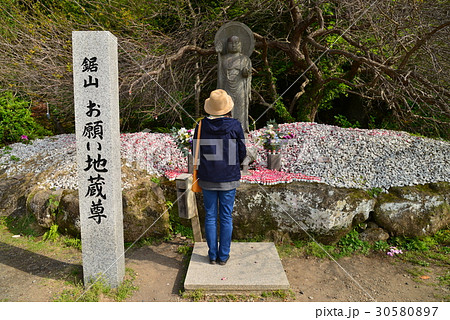 鋸山お願い地蔵尊で、お願い地蔵を奉納している女性 30580897