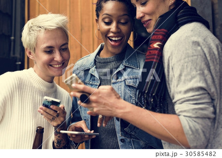 Women Use Mobile Phone Connection Social Network 30585482