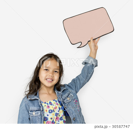 Little Girl Holding Chat Box Smiling Adorable Little Girl Holding Chat Box Smiling Adorable 30587747
