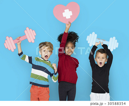 Cheerful Happy Children Fitness Studio Portrait Cheerful Happy Children Fitness Studio Portrait 30588354