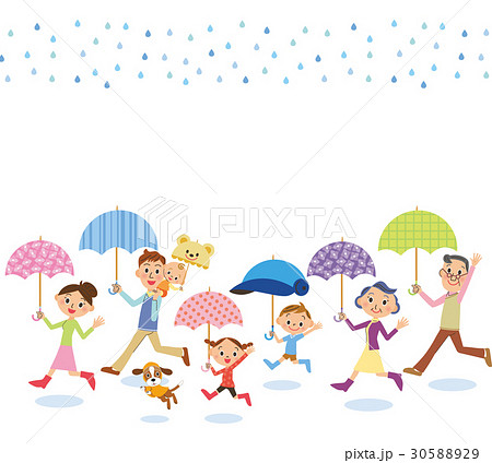 傘をさす三世代家族 30588929