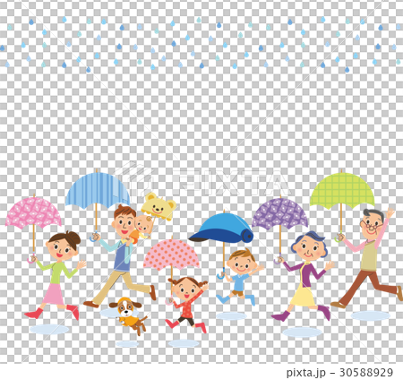 傘をさす三世代家族 30588929