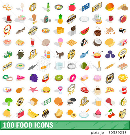 100 food icons set, isometric 3d style 30589253