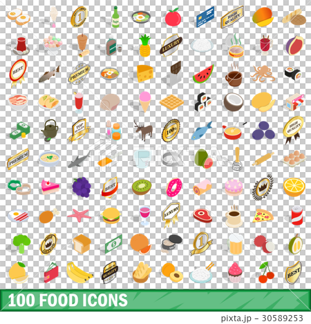 100 food icons set, isometric 3d style 30589253
