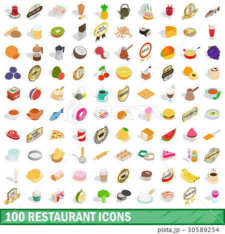 100 restaurant icons set, isometric 3d style 100 restaurant icons set, isometric 3d style 30589254