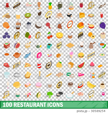 100 restaurant icons set, isometric 3d style 100 restaurant icons set, isometric 3d style 30589254
